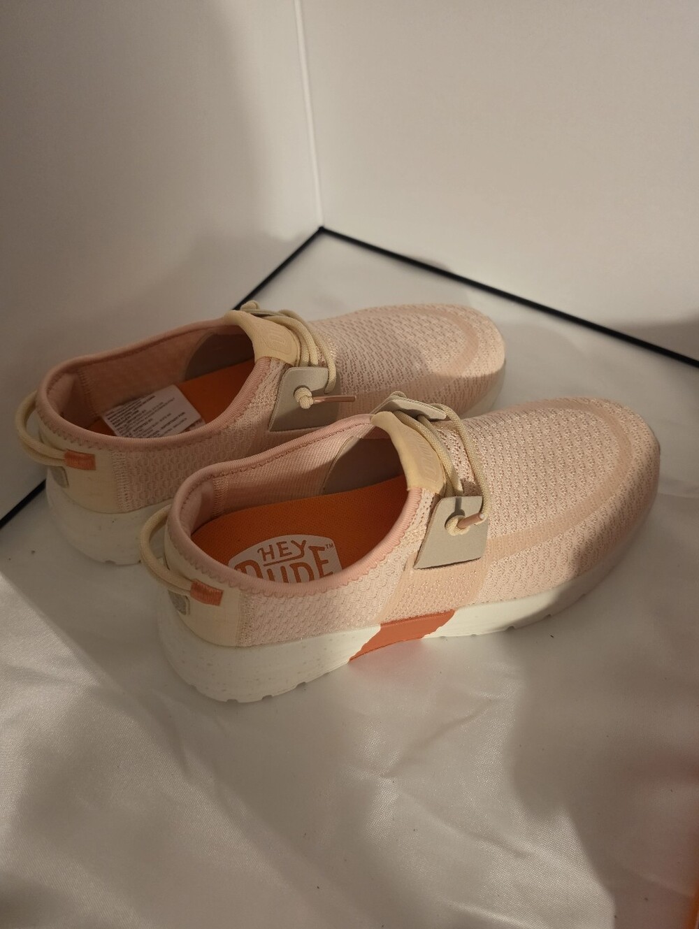 Hey Dude Women's Slip-On Knit Sneakers in Light Pink and Cream
